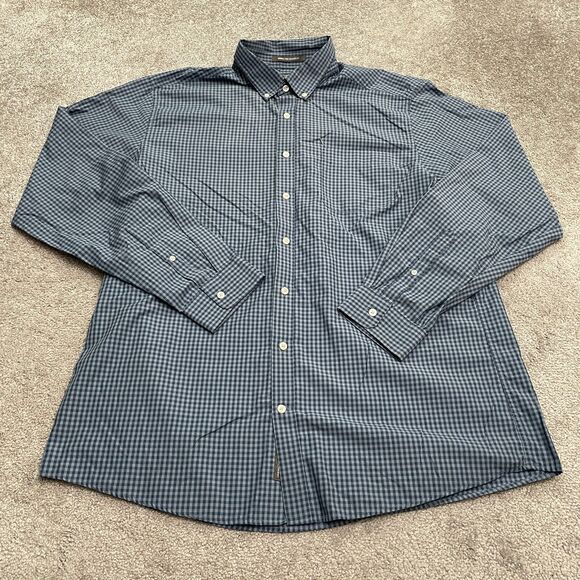 Eddie Bauer Wrinkle Free Relaxed Fit Button Down Shirt Mens TXL Blue Check Top - Picture 1 of 11